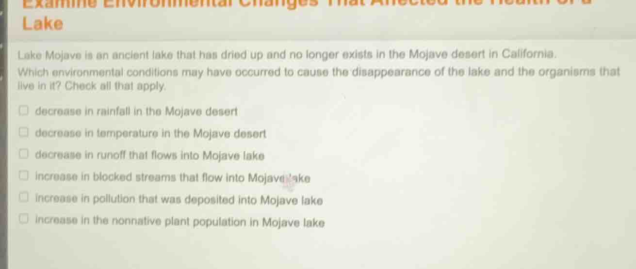 examine environmental changes that affected the health of a lake lake m…