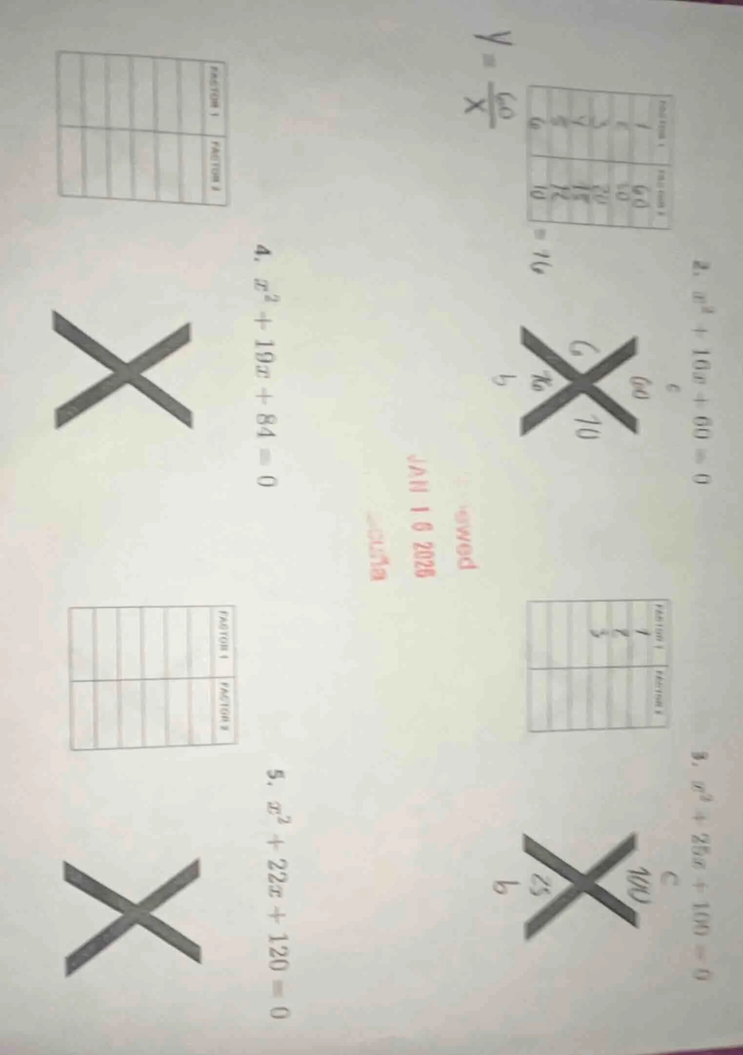 2. ( x^2 + 10x + 60 = 0 ) 3. ( x^2 + 25x + 100 = 0 ) 4. ( x^2 + 19x + 8…