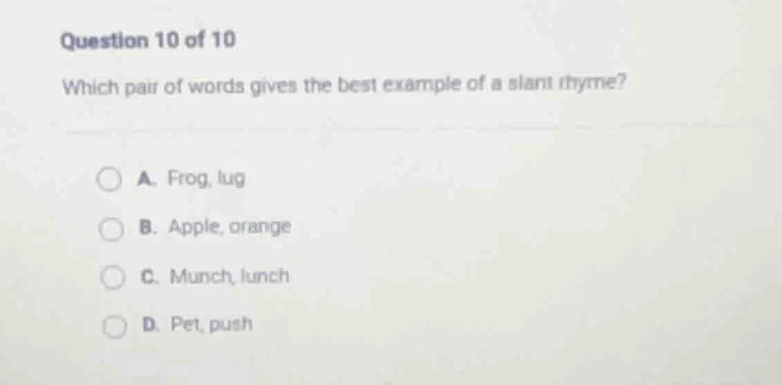 question 10 of 10 which pair of words gives the best example of a slant…