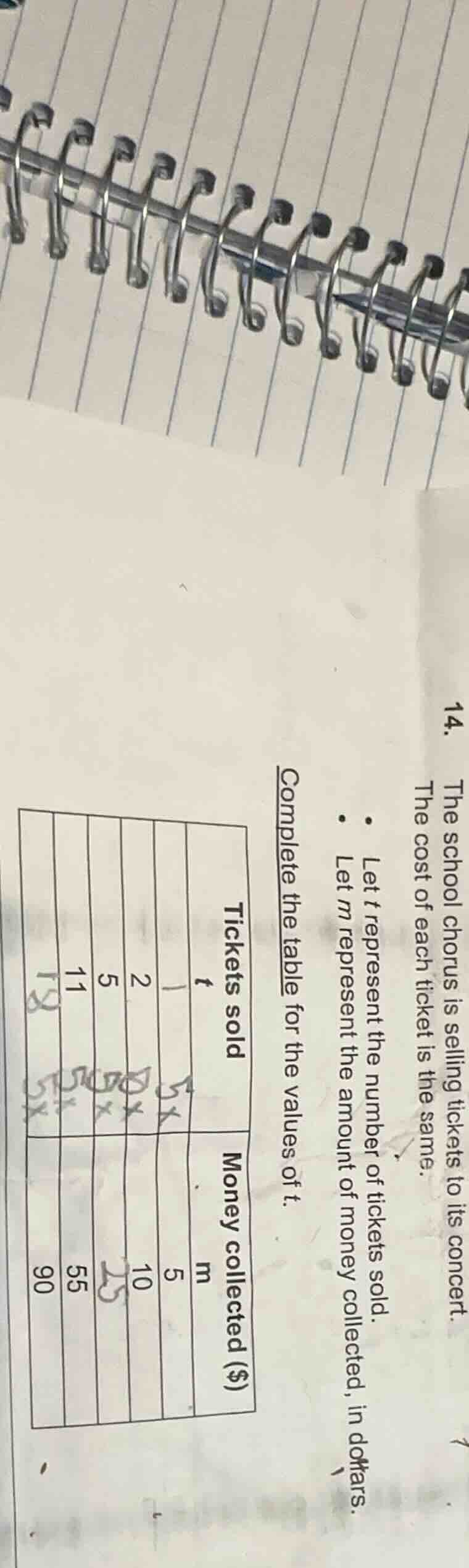 14. the school chorus is selling tickets to its concert. the cost of ea…