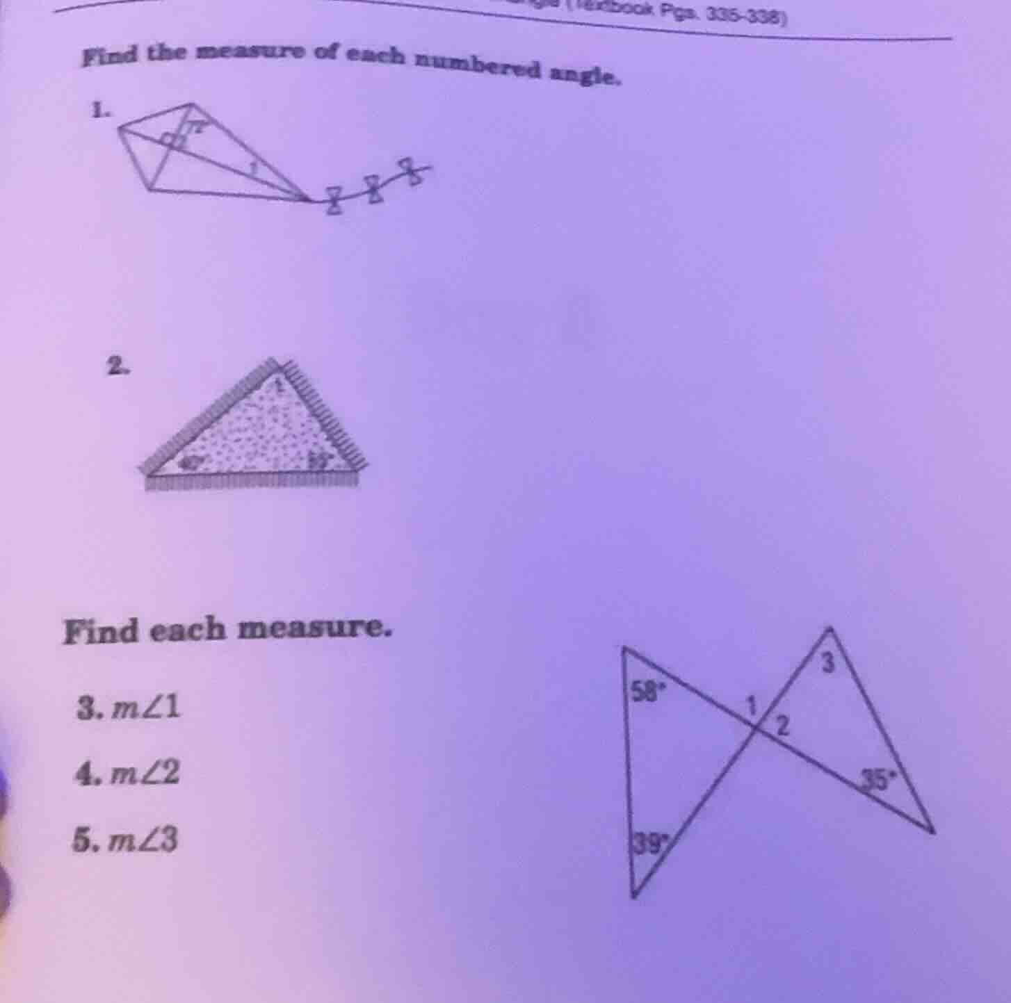 find the measure of each numbered angle. 1. 2. find each measure. 3. ( …