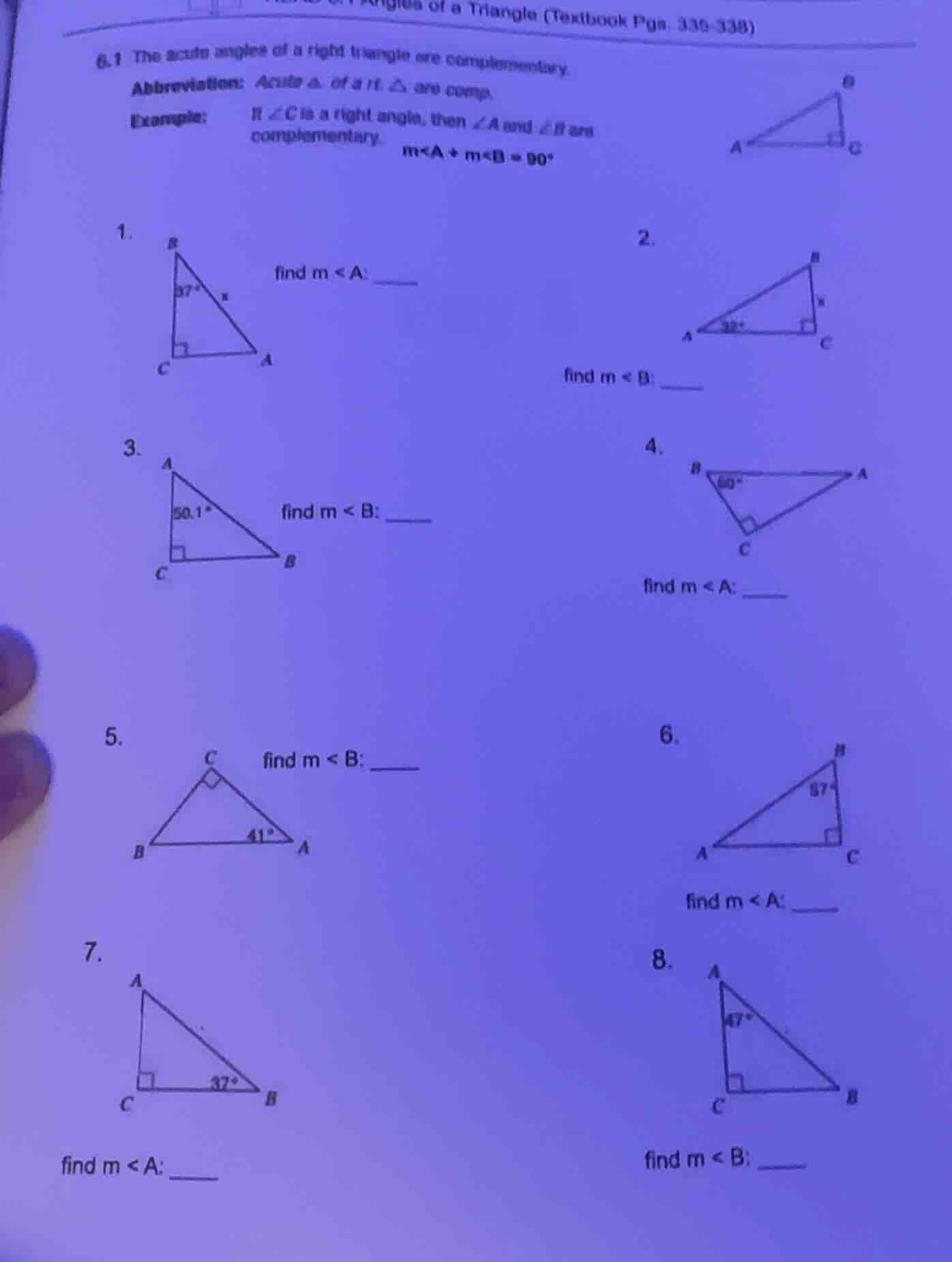 angles of a triangle (textbook pgs. 335 - 338) 6.1 the acute angles of …
