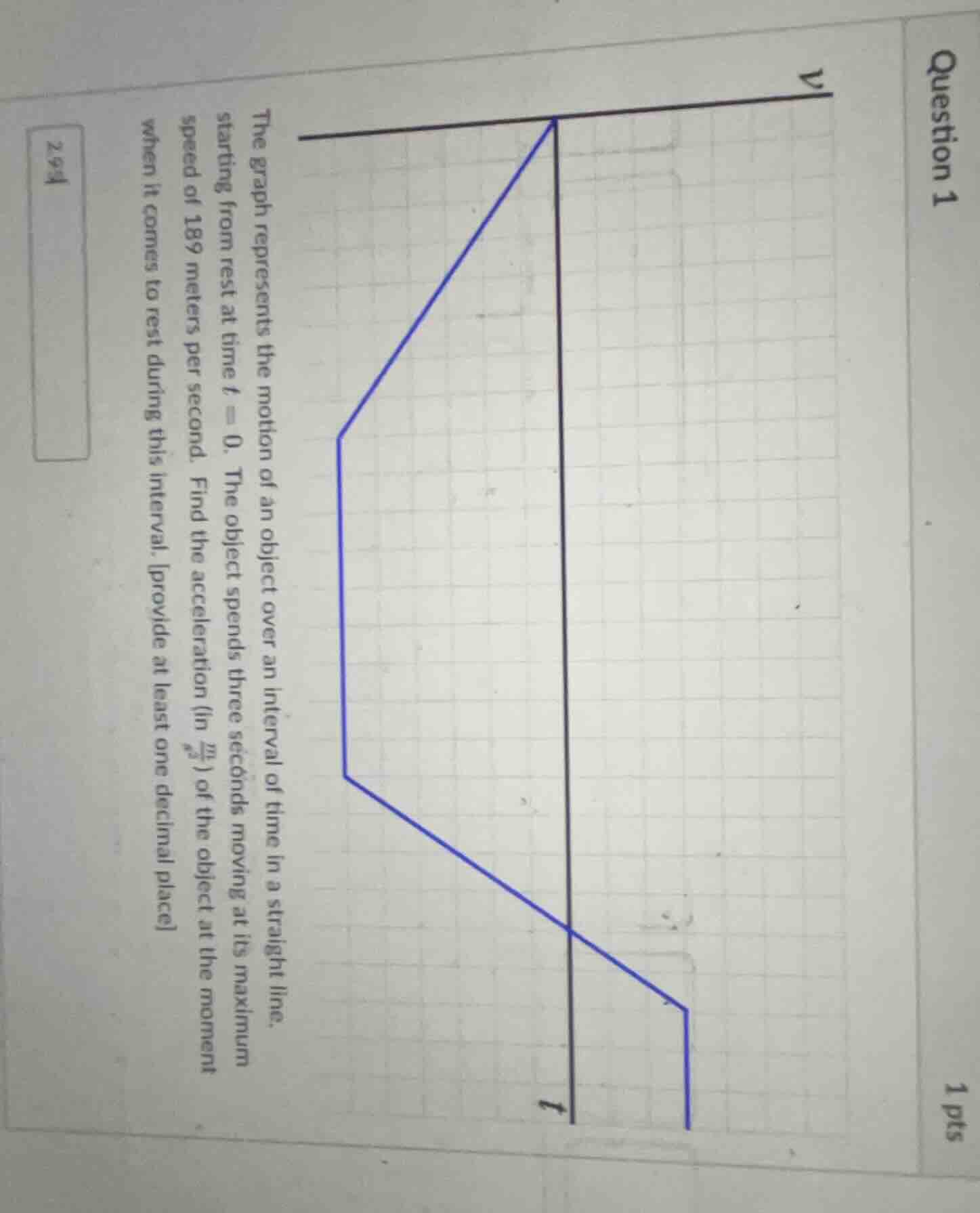 question 1 1 pts the graph represents the motion of an object over an i…