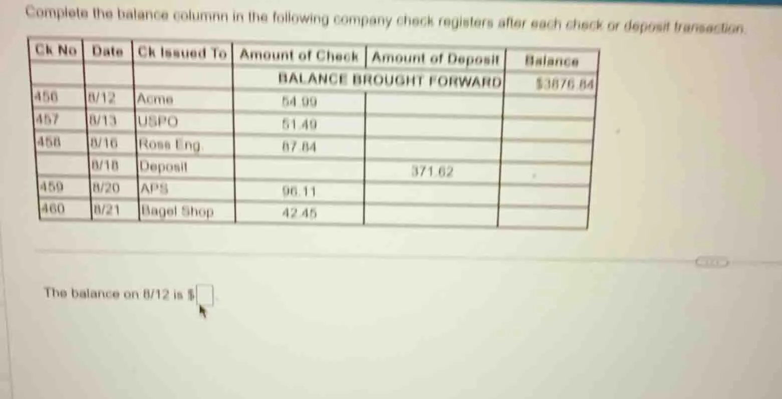 complete the balance column in the following company check registers af…