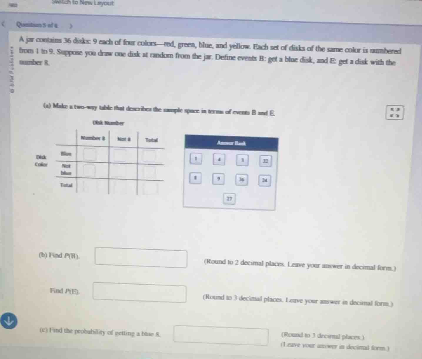 question 5 of 8 a jar contains 36 disks: 9 each of four colors—red, gre…