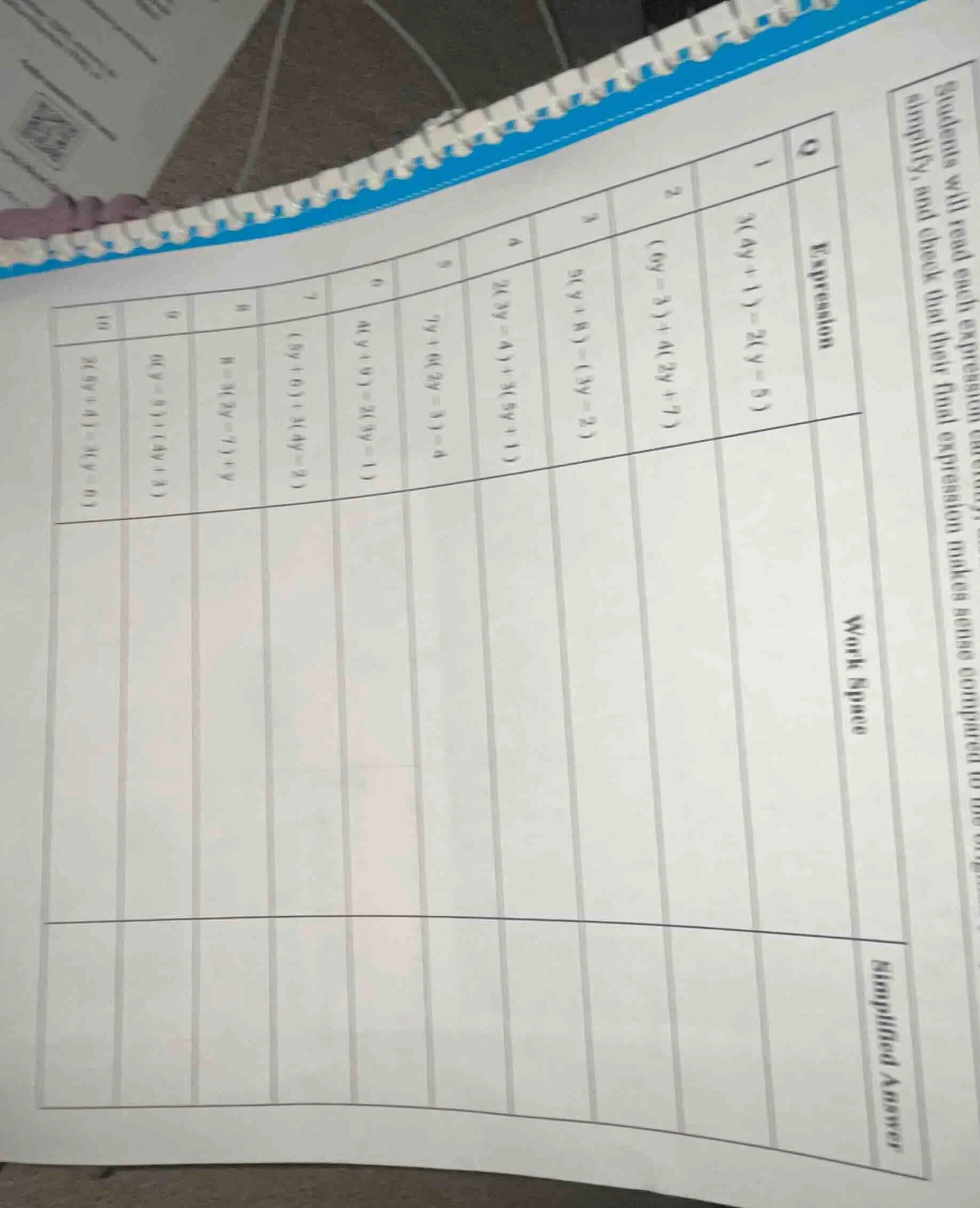 students will red each expression simplify, and check that their final …