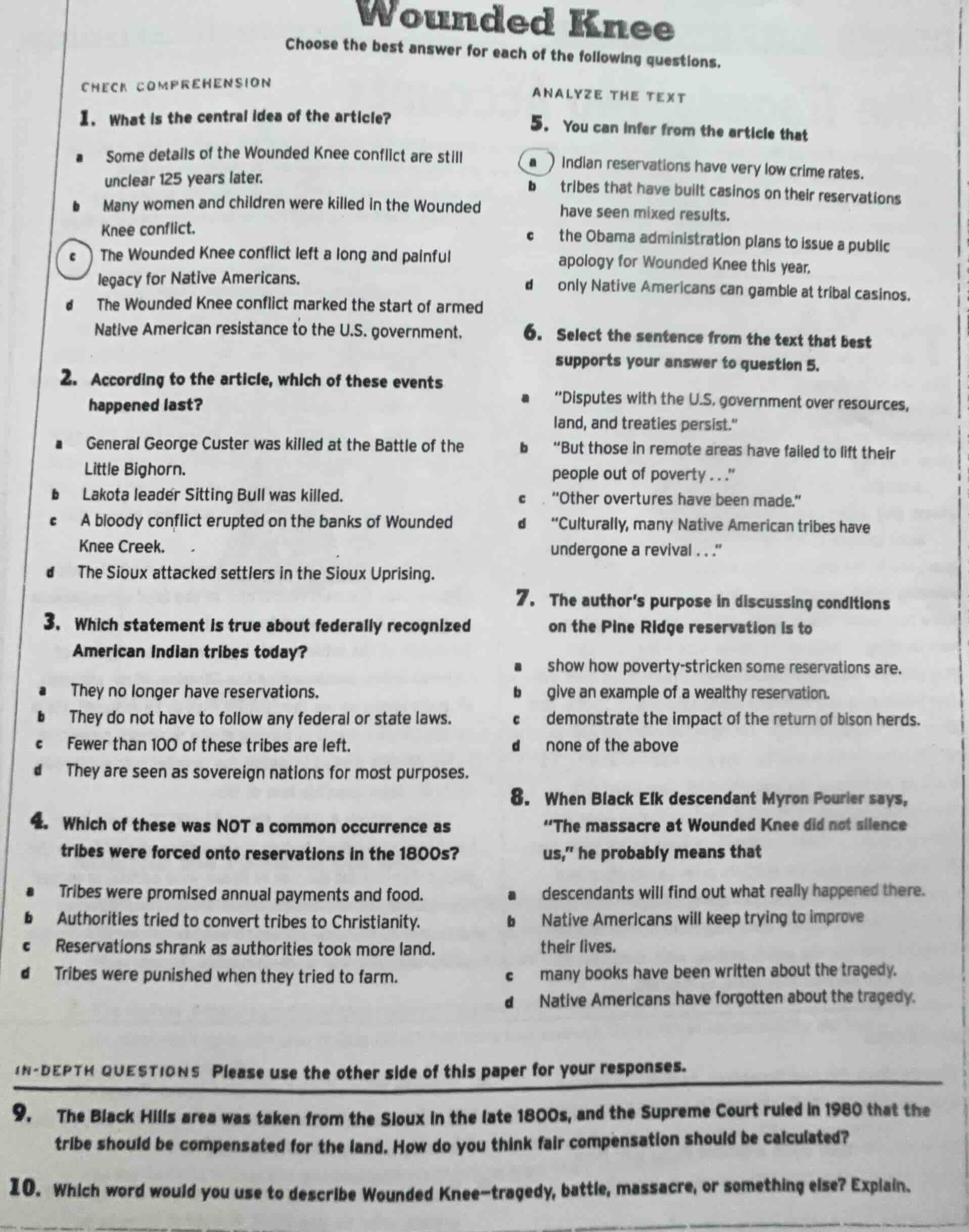 wounded knee choose the best answer for each of the following questions…