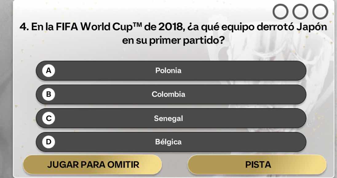 4. en la fifa world cup™ de 2018, ¿a qué equipo derrotó japón en su pri…