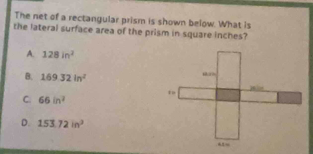 the net of a rectangular prism is shown below. what is the lateral surf…