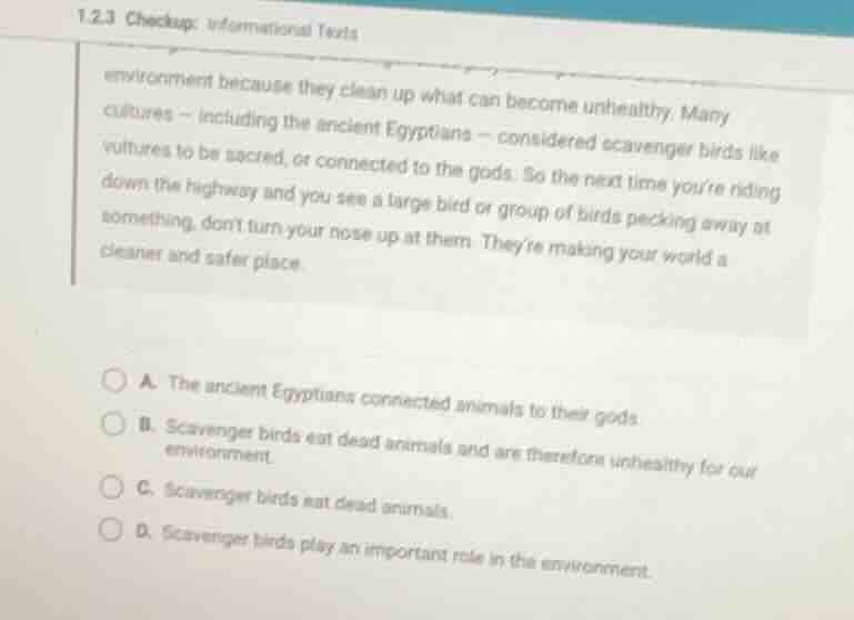 1.2.3 checkup: informational texts environment because they clean up wh…