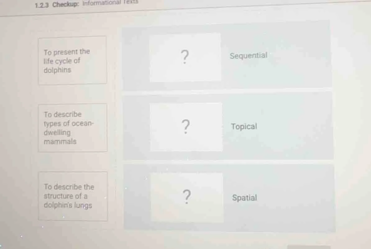 1.2.3 checkup: informational texts to present the life cycle of dolphin…