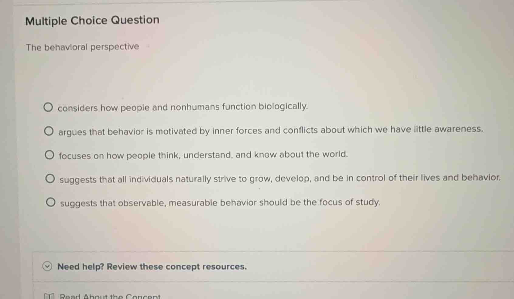 multiple choice question the behavioral perspective considers how peopl…