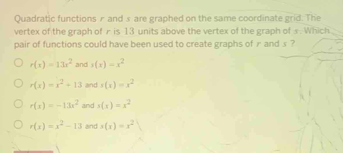 quadratic functions r and s are graphed on the same coordinate grid. th…