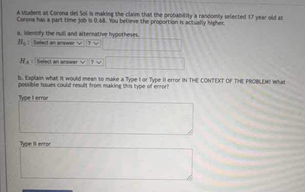 a student at corona del sol is making the claim that the probability a …