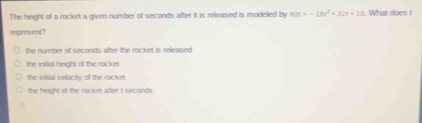 the height of a rocket a given number of seconds after it is released i…