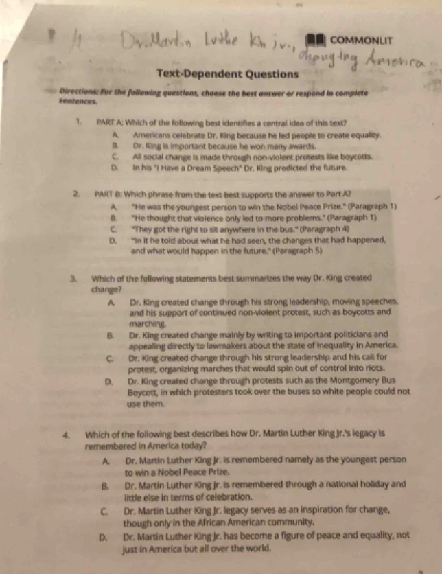 text-dependent questions directions: for the following questions, choos…