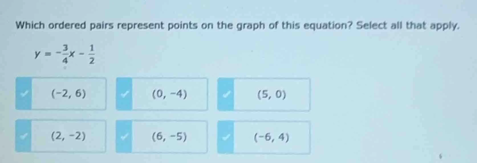 which ordered pairs represent points on the graph of this equation? sel…