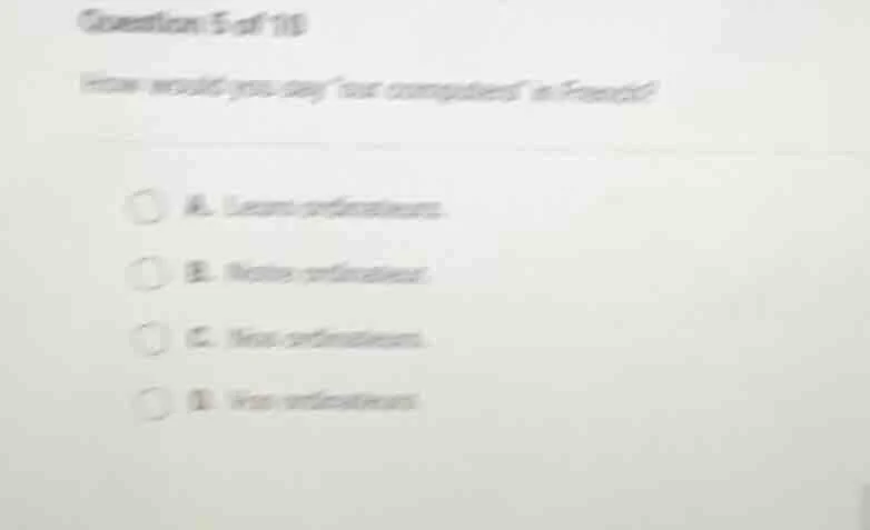 question 5 of 10 how would you say our computers in french? a. leurs or…