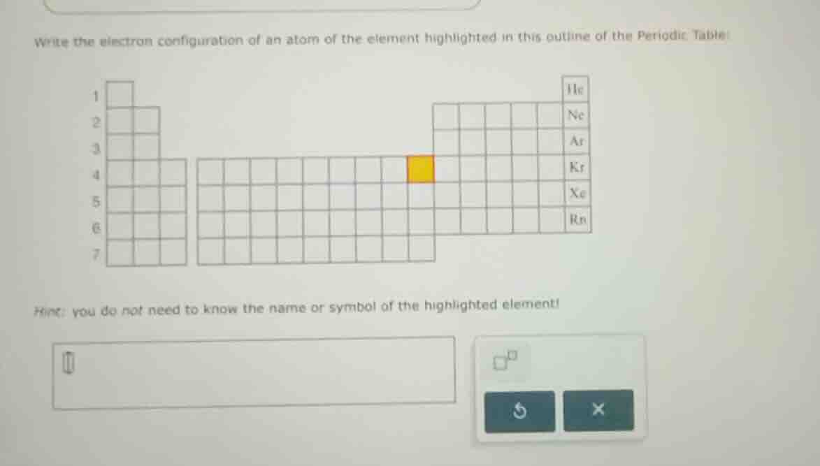 write the electron configuration of an atom of the element highlighted …
