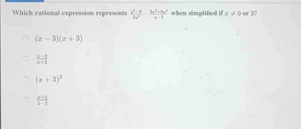 which rational expression represents \\(\frac{x^2 - 9}{3x^2} cdot \frac…