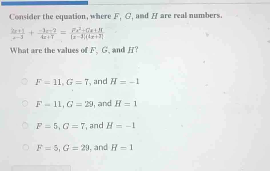 consider the equation, where f, g, and h are real numbers. \\(\\frac{2x…