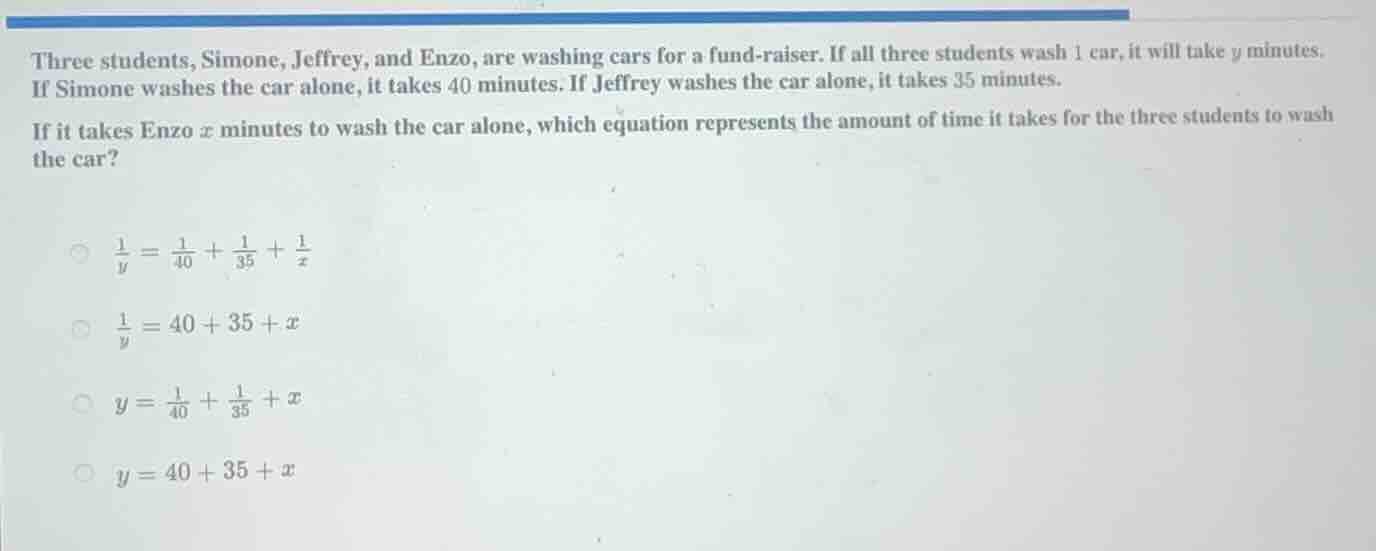 three students, simone, jeffrey, and enzo, are washing cars for a fund …