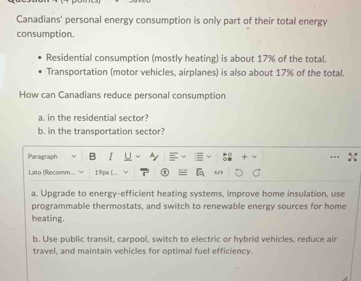 canadians personal energy consumption is only part of their total energ…