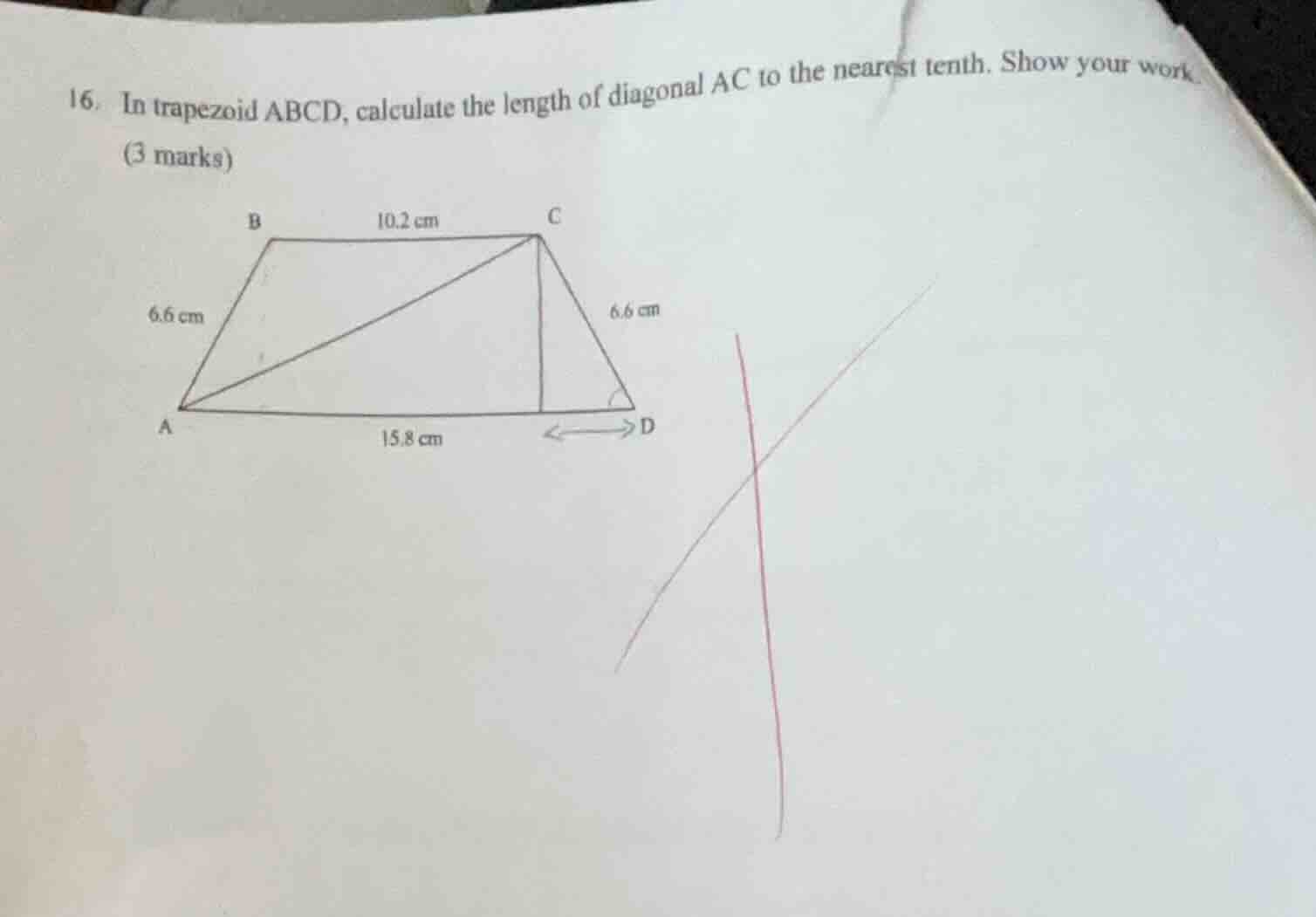 16. in trapezoid abcd, calculate the length of diagonal ac to the neare…