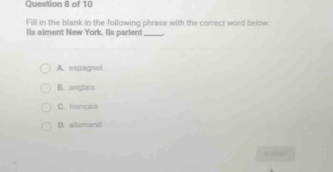 question 8 of 10 fill in the blank in the following phrase with the cor…