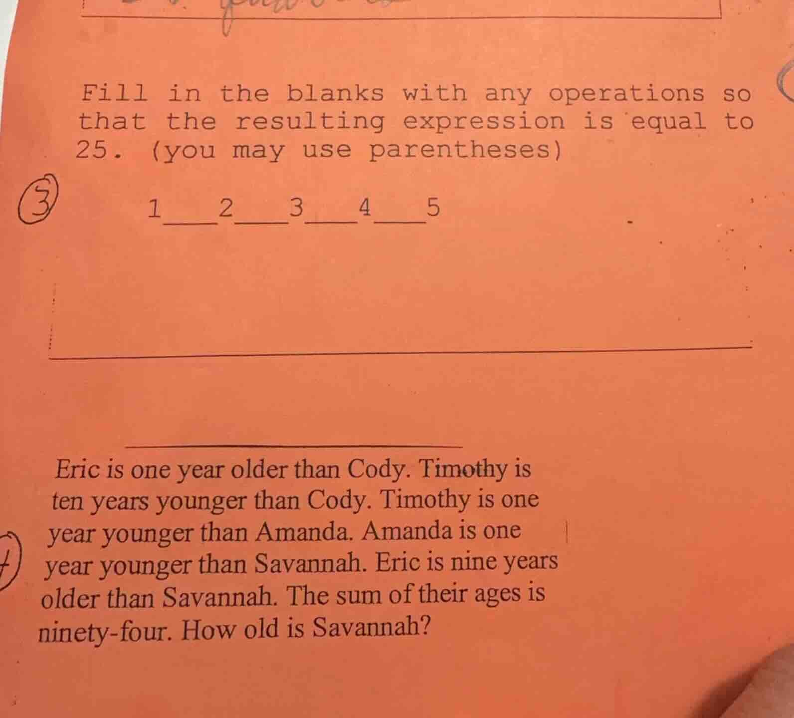 fill in the blanks with any operations so that the resulting expression…