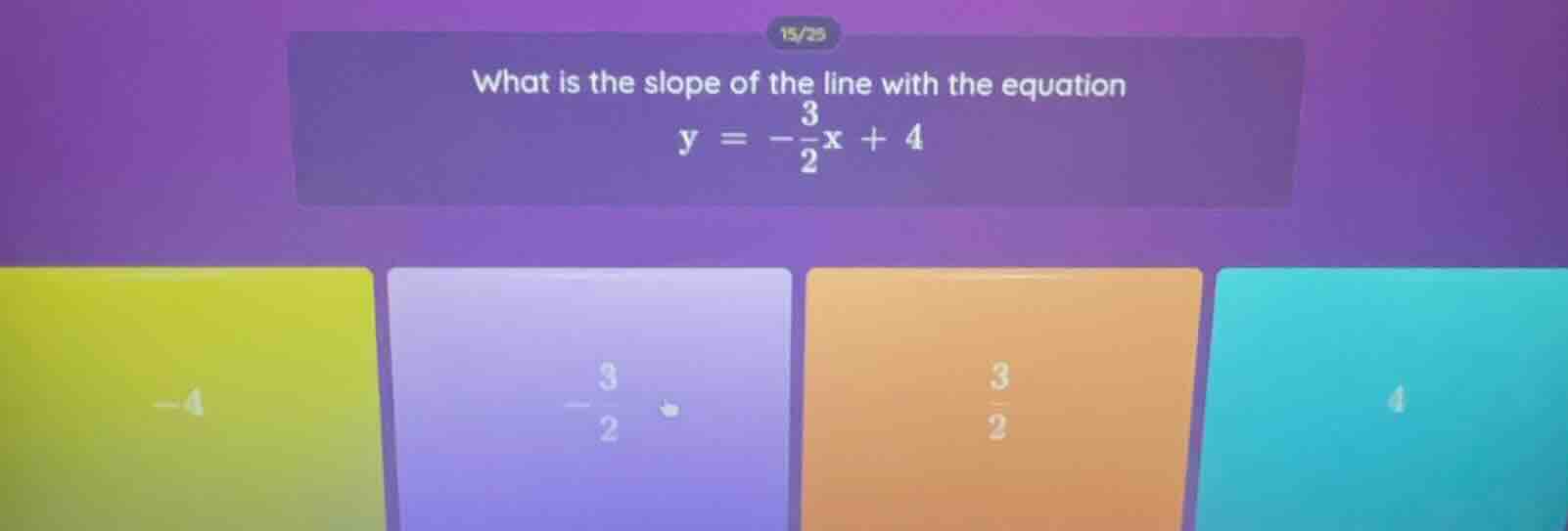 what is the slope of the line with the equation $y = -\frac{3}{2}x + 4$…