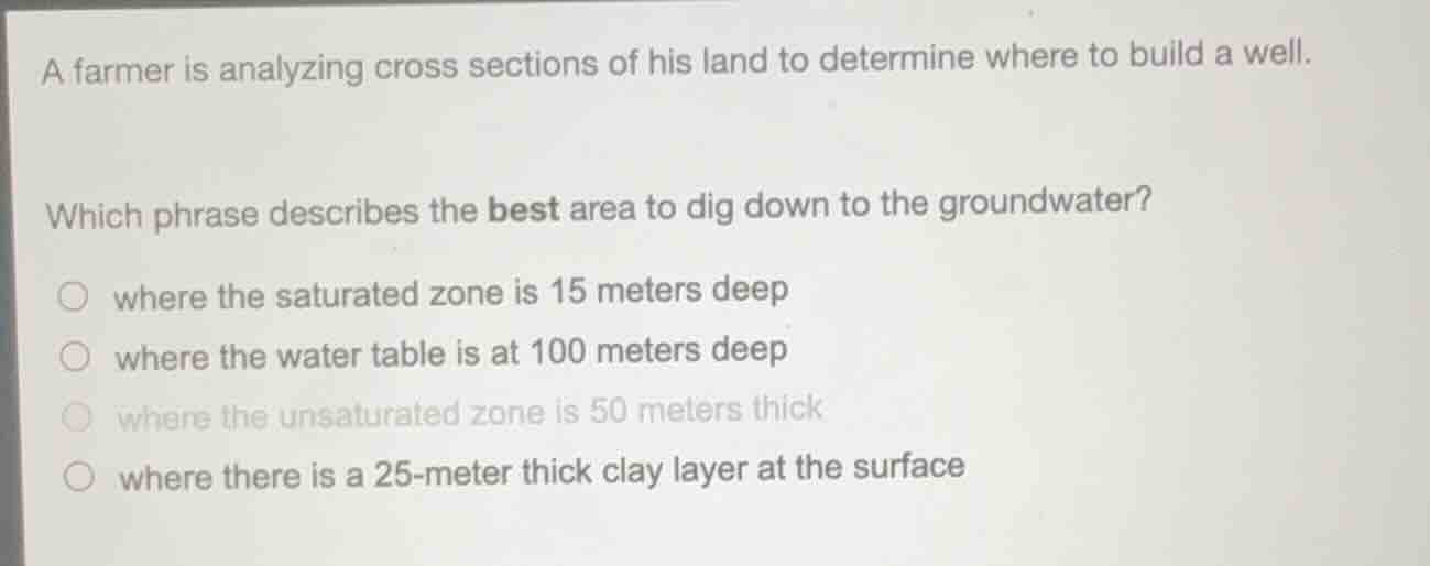 a farmer is analyzing cross sections of his land to determine where to …