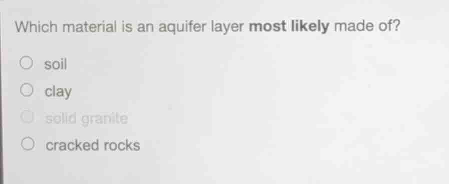 which material is an aquifer layer most likely made of? ○ soil ○ clay ○…
