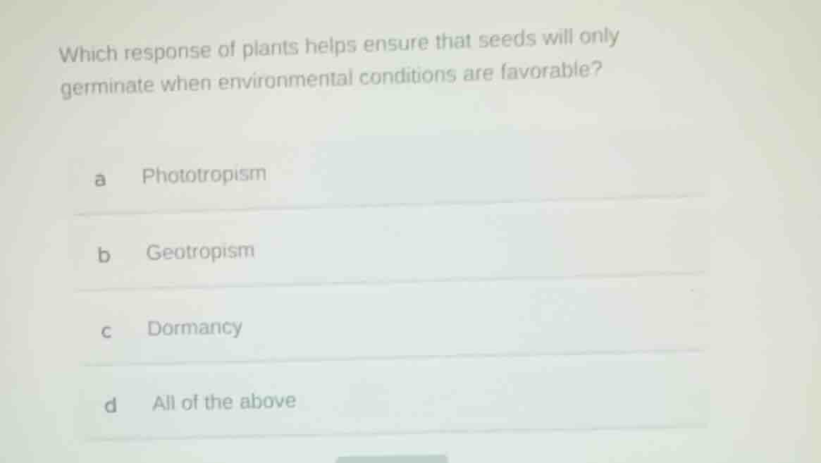 which response of plants helps ensure that seeds will only germinate wh…