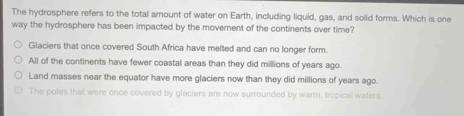 the hydrosphere refers to the total amount of water on earth, including…