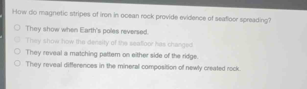 how do magnetic stripes of iron in ocean rock provide evidence of seafl…