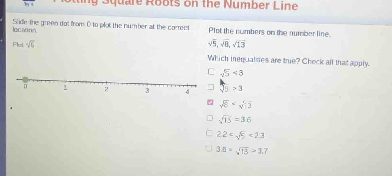 plotting square roots on the number line slide the green dot from 0 to …