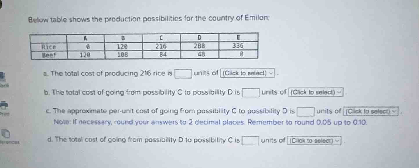 below table shows the production possibilities for the country of emilo…