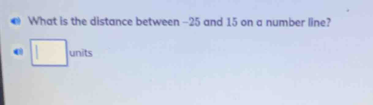 what is the distance between -25 and 15 on a number line? □ units