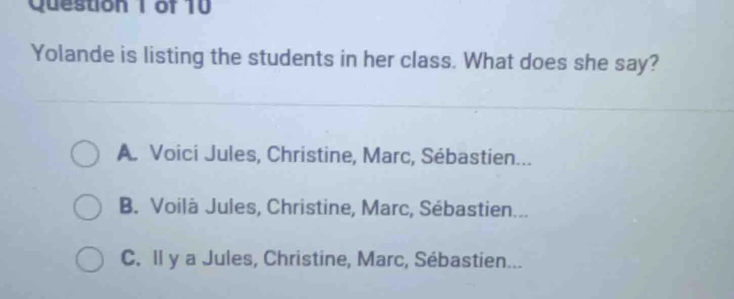 question 1 of 10 yolande is listing the students in her class. what doe…