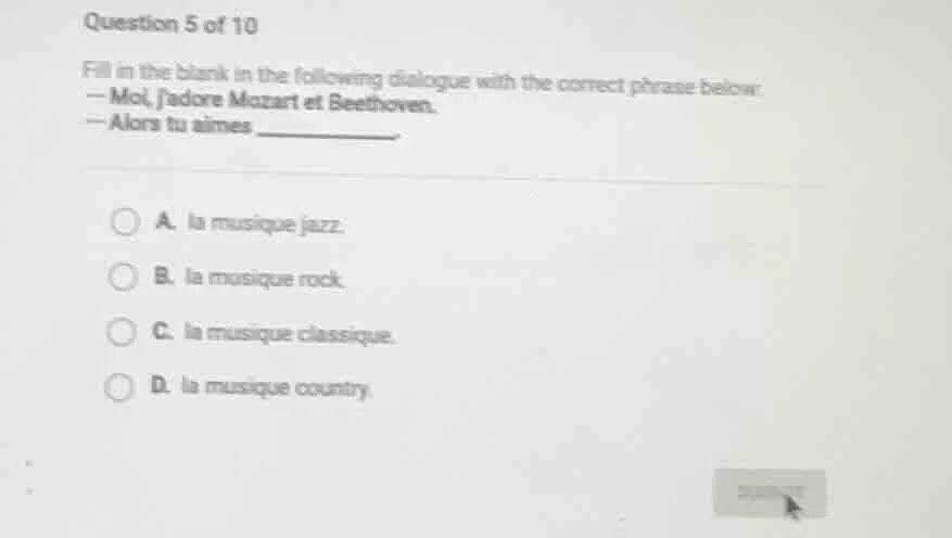 question 5 of 10 fill in the blank in the following dialogue with the c…