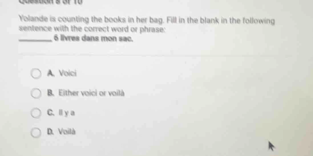 question 8 of 10 yolande is counting the books in her bag. fill in the …