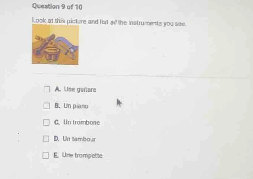question 9 of 10 look at this picture and list all the instruments you …