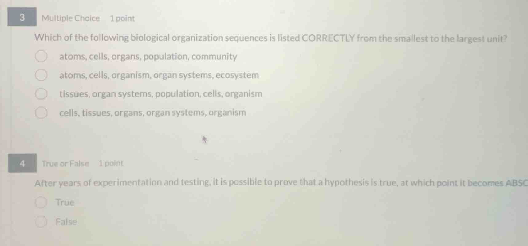 3 multiple choice 1 point which of the following biological organizatio…