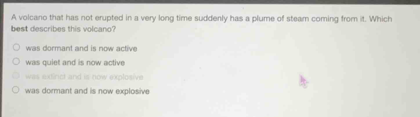 a volcano that has not erupted in a very long time suddenly has a plume…