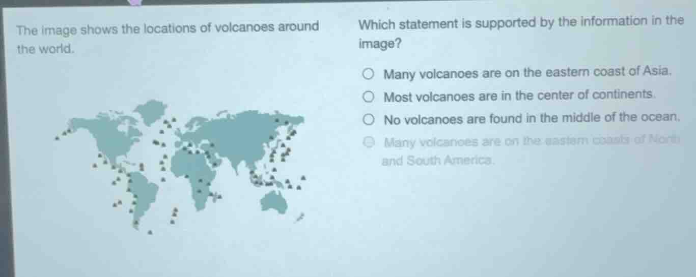 the image shows the locations of volcanoes around the world. which stat…