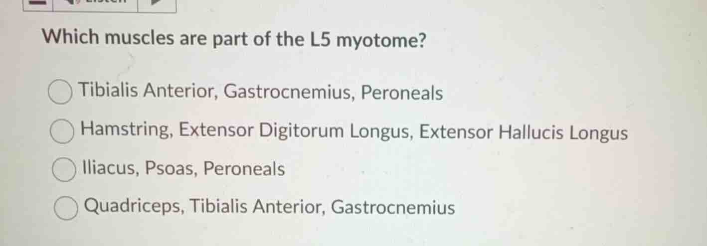 which muscles are part of the l5 myotome? tibialis anterior, gastrocnem…