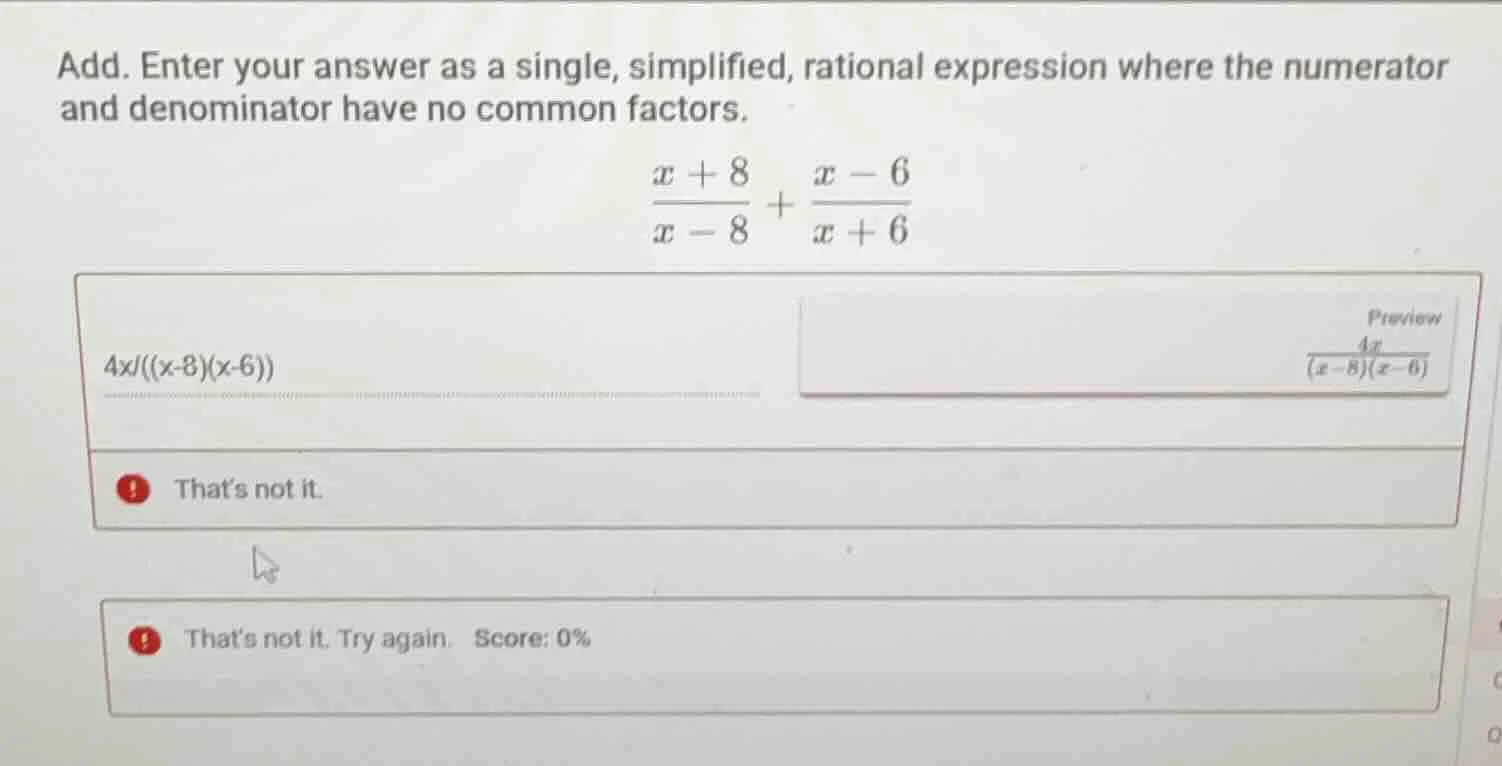 add. enter your answer as a single, simplified, rational expression whe…