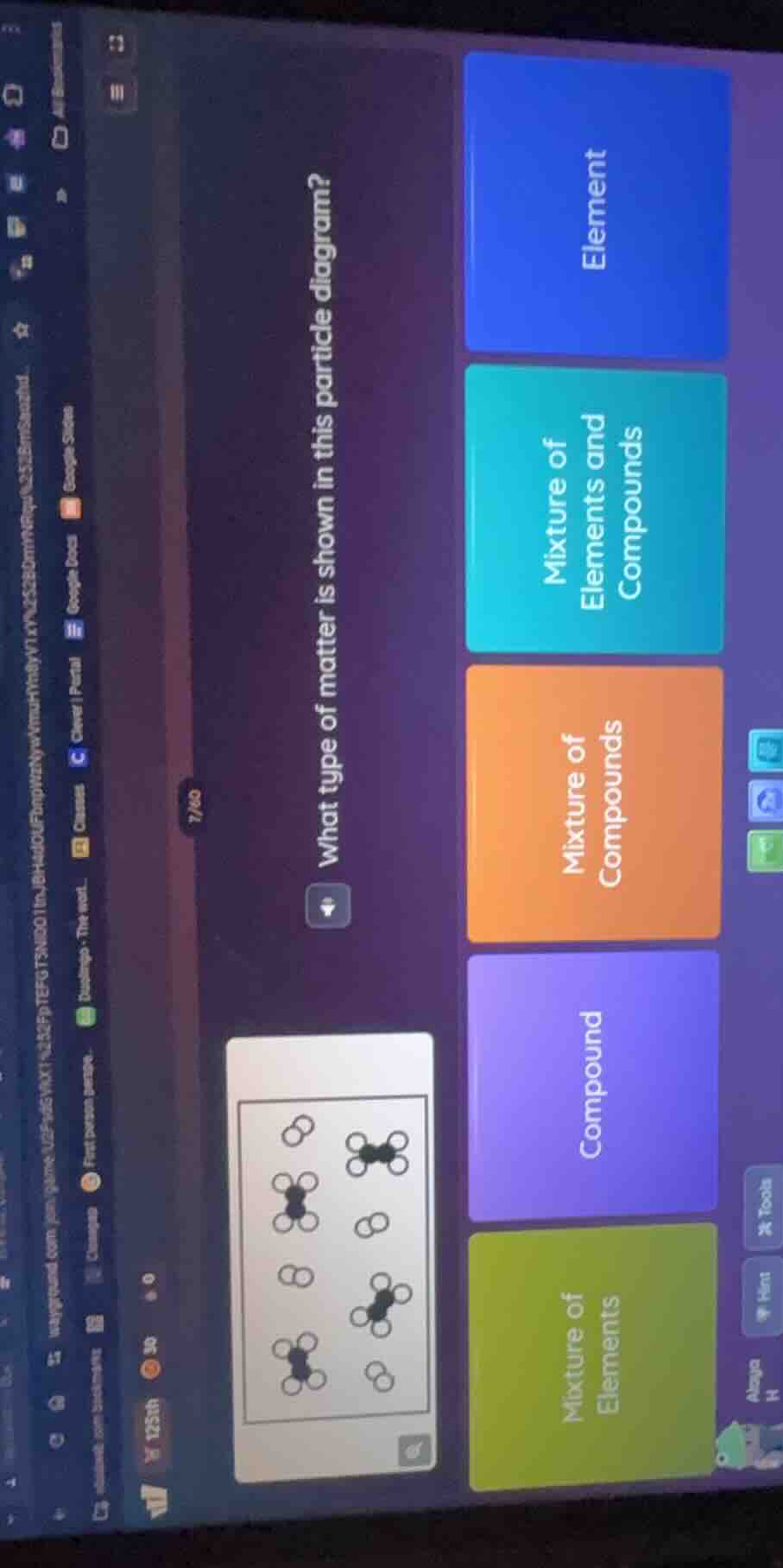 what type of matter is shown in this particle diagram? options: element…