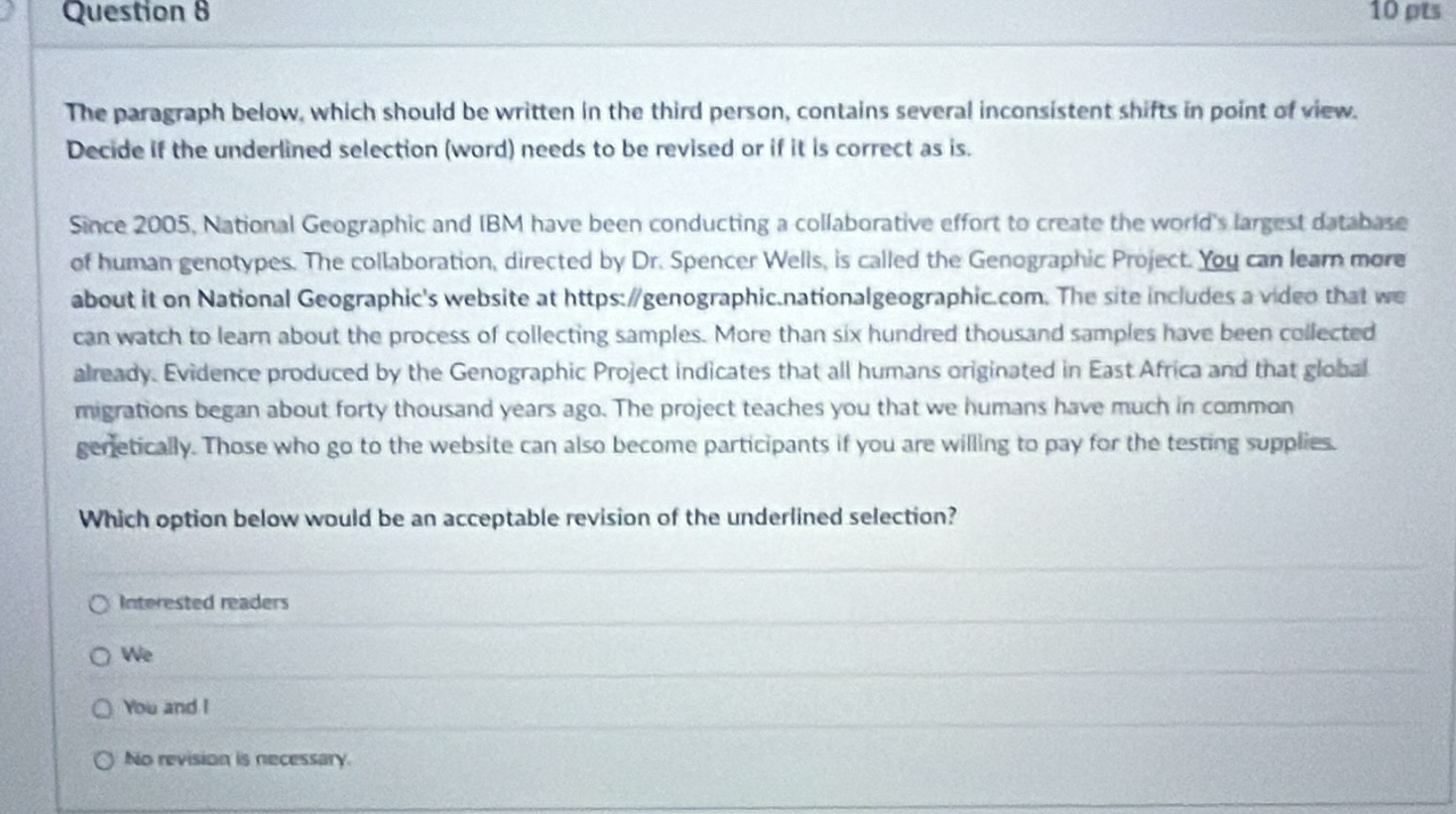 question 8 10 pts the paragraph below, which should be written in the t…